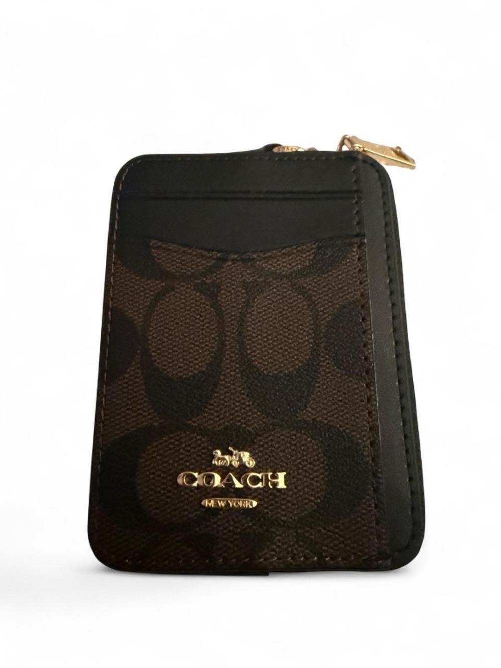Coach Brown Signature Card Case Wallet with Gold Logo